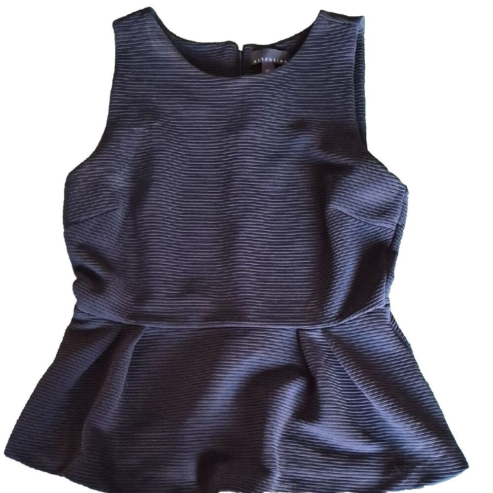 Attention Women's Large L Black Ribbed Knit Peplum Top Sleeveless Blouse